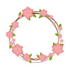 circular frame with flowers and leafs