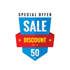 Sale discount up to 50% - concept banner vector illustration. Special offer abstract vertical badge. Promotion layout. Graphic design element. 