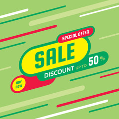 Sale discount up to 50% -concept banner vector illustration. Special offer abstract creative layout. Buy now. Graphic design element.