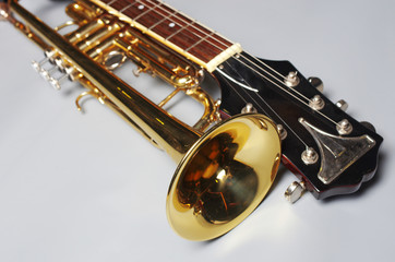 Naklejka na ściany i meble Trumpet and electric guitar. Musical instruments