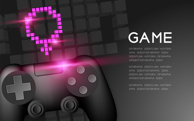 Gamepad or joypad black color with Female gender pixel icon, Women Gamer concept design illustration isolated on black gradients background, with copy space