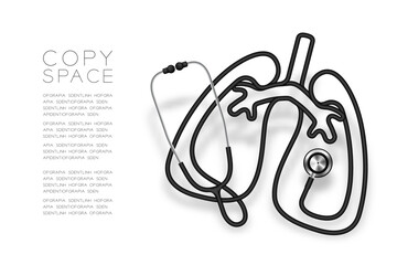 Lung shape made from Stethoscope cable black color and Medical Science Organ concept design illustration isolated on white background, with copy space vector eps 10