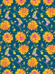 Fototapeta na wymiar seamless floral pattern with flowers dahlias