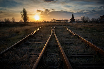 Fototapeta na wymiar Morning old railway