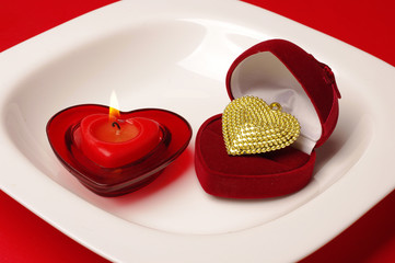 Valentine's Day gift and burning candle