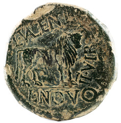 Ancient Roman copper coin. As of Emperor Augustus. Coined in Calagurris. Reverse.