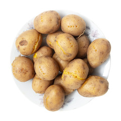Boiled potatoes in a plate isolated on white background