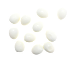 Fototapeta na wymiar Peeled boiled eggs on a white background