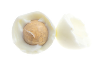 Peeled boiled egg isolated on white background