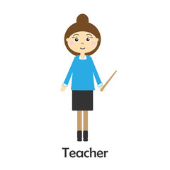 Teacher in cartoon style, school card for kid, preschool activity for children, vector illustration