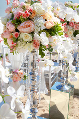 Wedding set up on beach. Tropical outdoor wedding party on beach