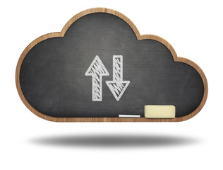 Arrows pointing up and down on cloud shape blackboard