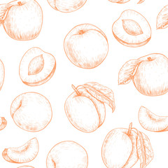 Apricots and flowers. Vector seamless pattern. Vintage style