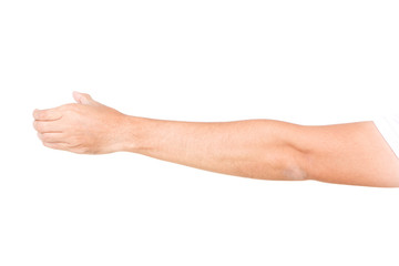 Male hand gestures isolated over the white background.