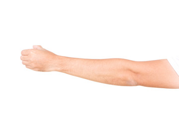 Male hand gestures isolated over the white background.