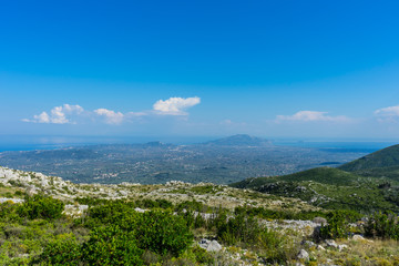 Greece, Zakynthos, Scenic view over green island nature landscape from a mountain