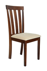 Dining room elegant chair. Classic brown wooden chair for dining and kitchen, isolated on white background