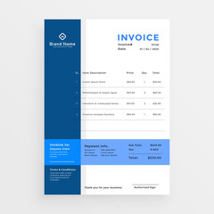 clean blue business invoice template design