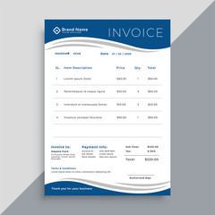 blue business invoice template in wave style