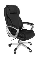 Office premium chair. Modern black leather chair for office managers and CEOs, isolated on white...