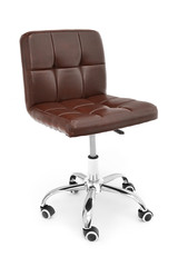 Office chair simple design. Modern brown leather chair for office, without arms support, isolated on white background