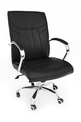 Office premium chair. Modern black leather chair for office managers and CEOs, isolated on white background