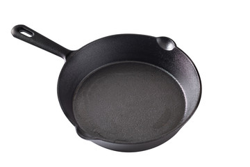 Kitchen tools Blank Cast-Iron Skillet pan isolated with clipping path on white background