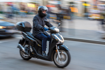 Panning of a motorcycle in Barcelona Spain