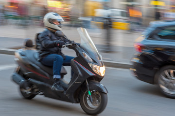 Naklejka premium Panning of a motorcycle in Barcelona Spain