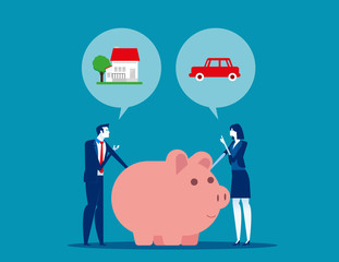 Business people with different needs. Concept business vector, Planning, Piggy bank, Saving and investing.