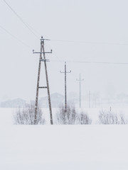 Power lines in the snowstorm in Ebbs, Tirol, Austria