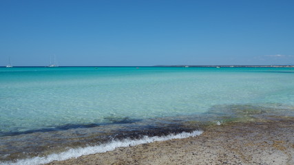 Colonia Sant Jordi, Spain. Amazing landscape of the charming beach Es Trenc. It has earned the...
