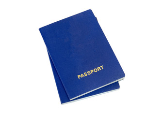 Pair of blue passports isolated on white background.