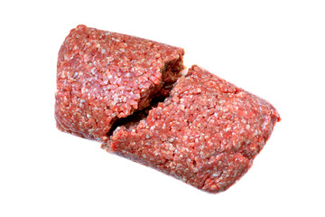 Raw minced meat  for cooking cutlets, burgers, meatballs. Concept- cooking, recipes. Isolated on white.
