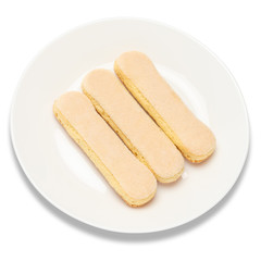Traditional Italian Savoiardi ladyfingers Biscuits on White Background