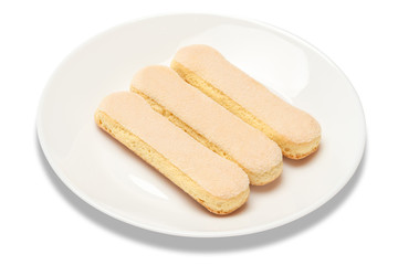 Traditional Italian Savoiardi ladyfingers Biscuits on White Background