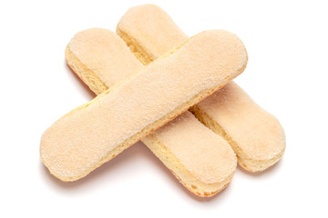 Traditional Italian Savoiardi ladyfingers Biscuits on White Background