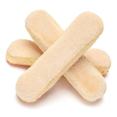 Traditional Italian Savoiardi ladyfingers Biscuits on White Background