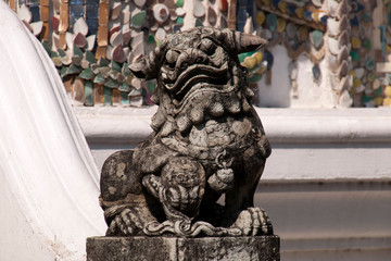 Bangkok Thailand, Mythological chinese style lion or dragon guarding the Phra Viharn Yod at the Wat Phra Kaew