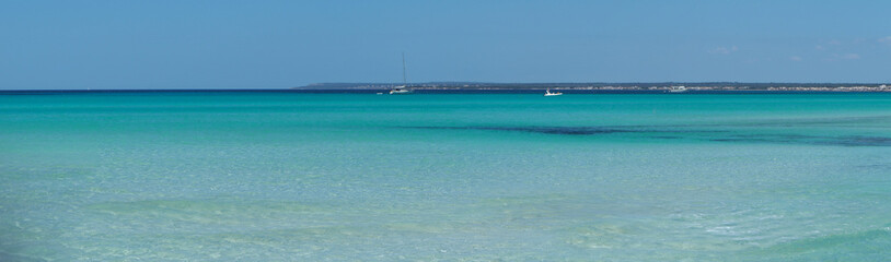 Colonia Sant Jordi, Spain. Amazing landscape of the charming beach Es Trenc. It has earned the reputation of Caribbean beach of Mallorca