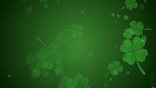 St Patrick's day illustration, clover leafs rotating on the green background