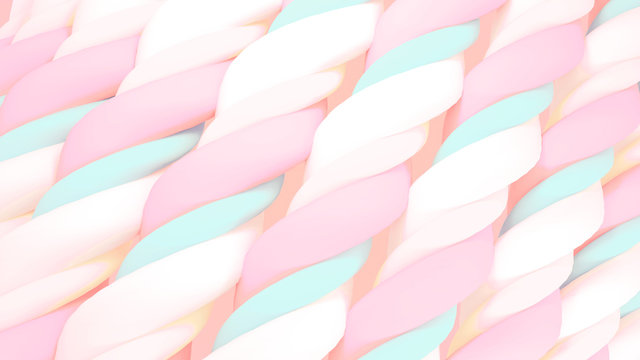 Sweet twisted marshmallows pattern. 3d rendering picture.