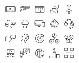 set of e-sports icons ,such as game, player, proplayer, contest, play, team, planning © kornkun