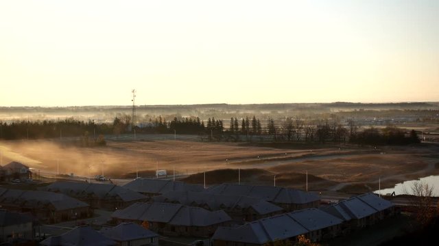 Timelapse Morning Mist Sunrise Over Neighbourhood 001