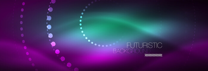 Glowing neon circle line dots, round line design, abstract style on black background. Neon abstract round circles Magic neon lights and glowing dots