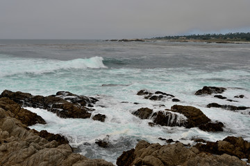 Seascape along the 17 Mile Drive in overcast day. California, USA