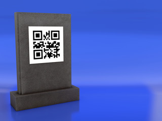 QR Code auf einem Grabstein. Digitales Vermächtnis an die Hinterbliebenen. 