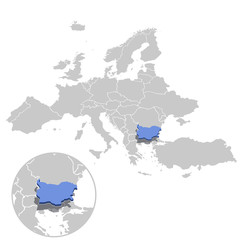 Fototapeta premium Vector illustration of Bulgaria in blue on the grey model of Europe map with zooming replica of country.