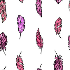seamless pattern with feathers in boho style