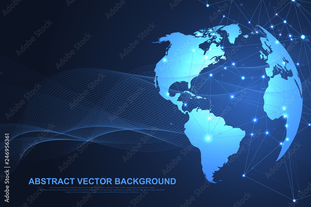 Aufkleber Global structure networking and data connection concept. Social network communication in the global computer networks. Internet technology. Business. Science. Vector illustration